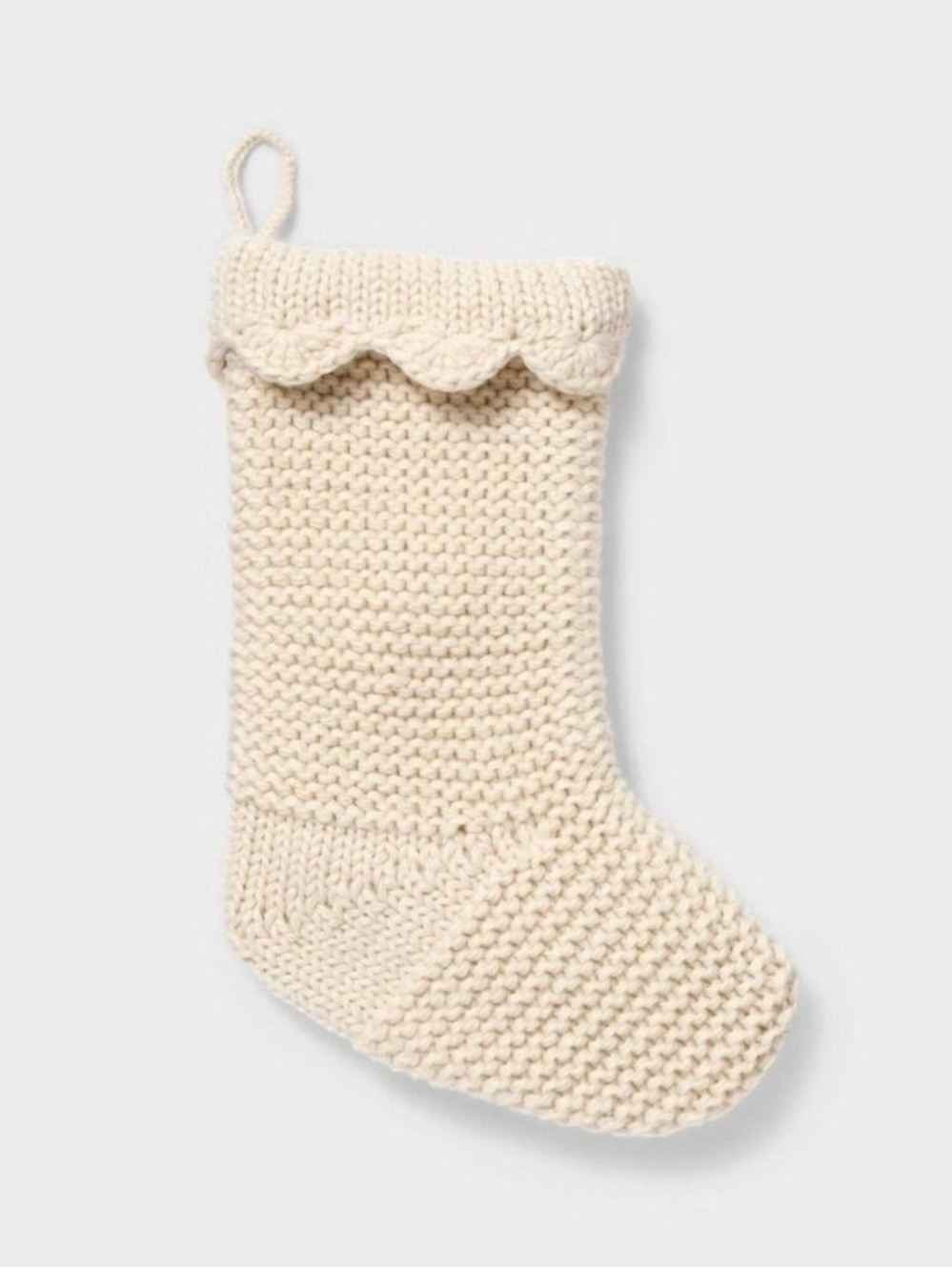 Studio McGee NWT Knit Christmas Stocking w/ Scallop Trim Cream Threshold Holiday